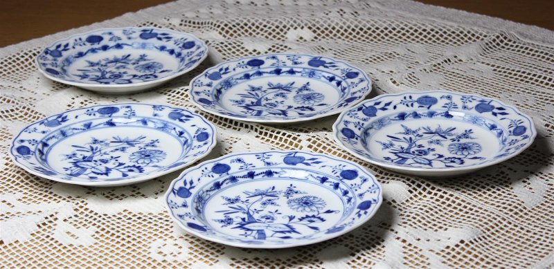 5 x Meissen Teller im Dekor "Zwiebelmuster" ca. 19 cm alt vor 1924